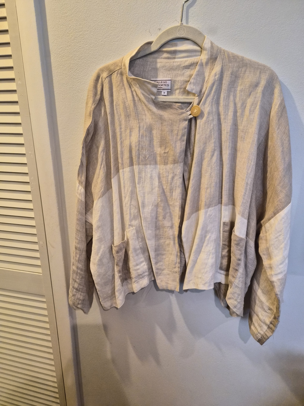 GALLEGO DESPORTES Paris Linen Boxy Asymmetric Single-Button Jacket / Top - M